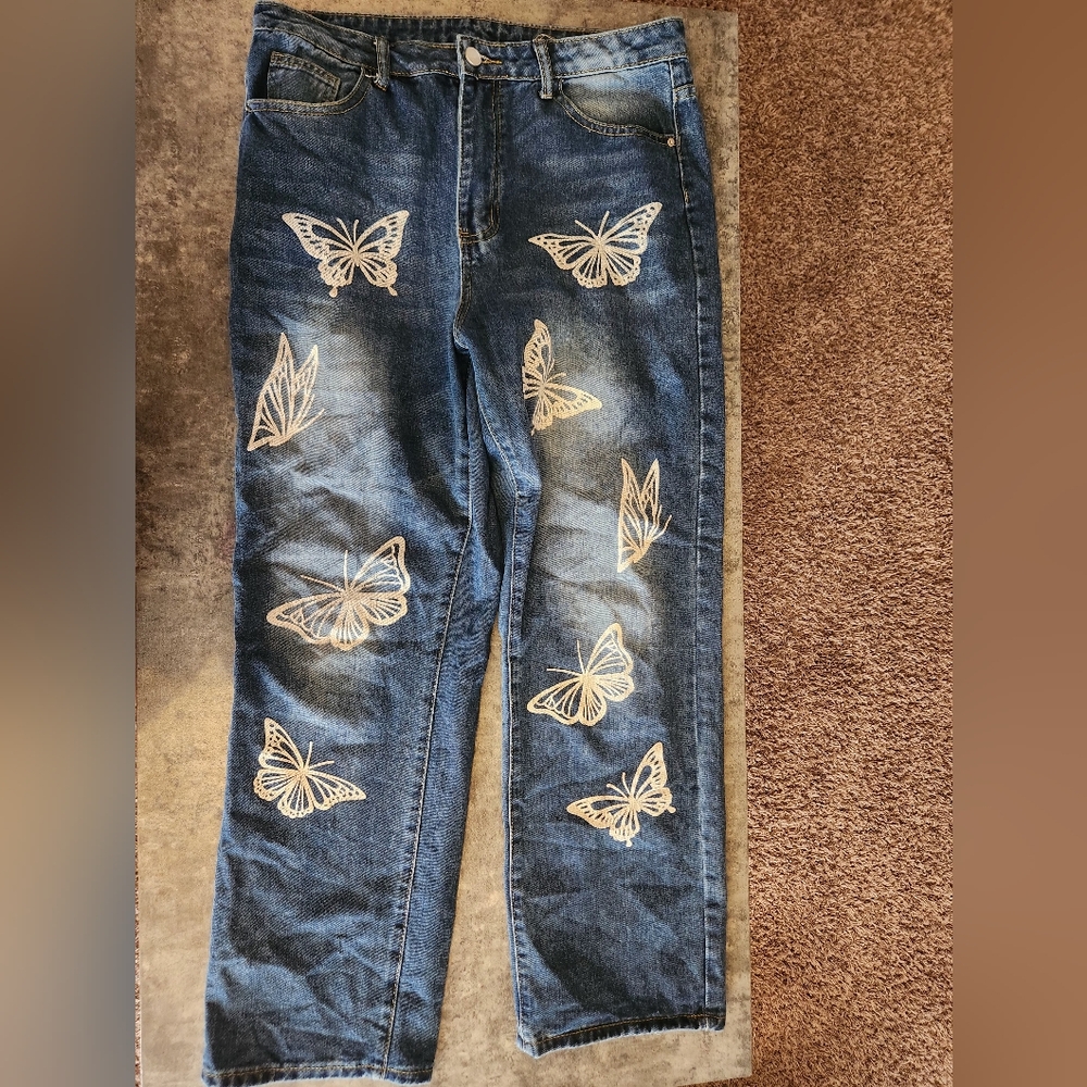 Shein butterfly jeans